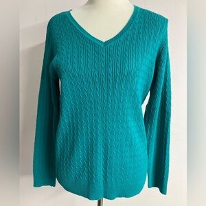 Karen Scott Women’s Pullover V Neck Cable Sweater, Size L, Teal